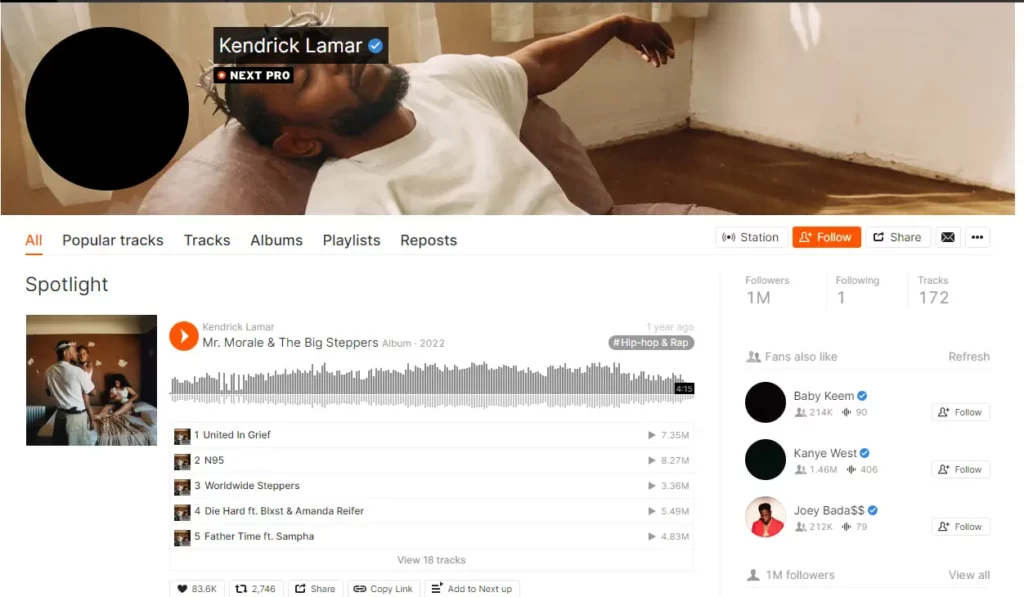 The Spotlight of Kendrick Lamar on SoundCloud